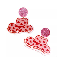 Cowboy Hat Dangle Earrings with Heart Accents