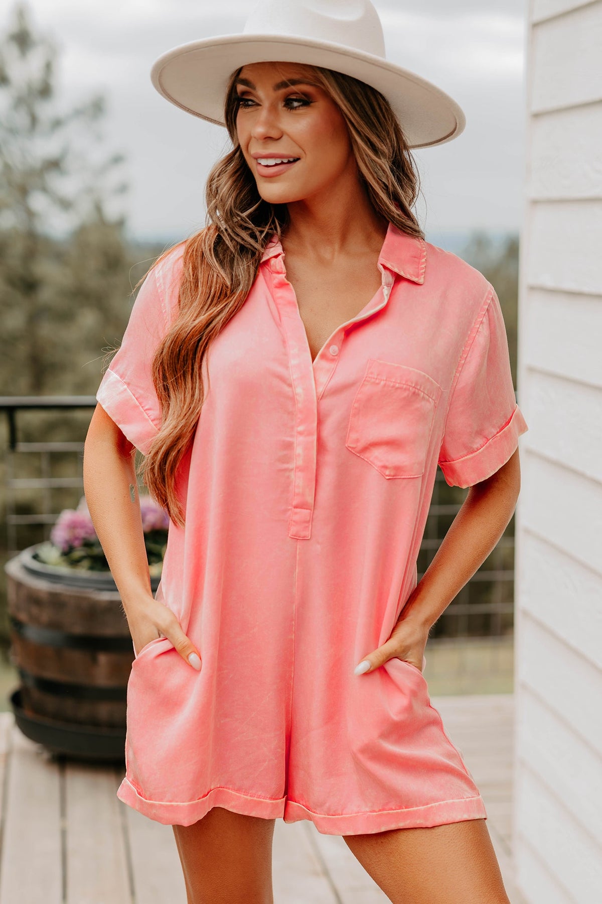 Cozy Spell Mineral Wash Zenana Romper (Dark Pink)