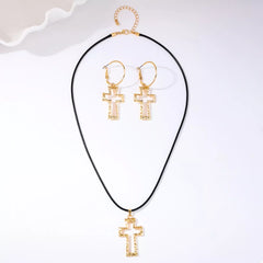 Cross Pendant Necklace & Hoop Earrings Jewelry Set
