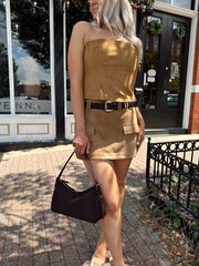 Bri Tan Suede Tailored Mini Skirt