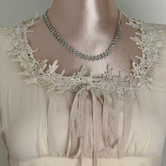 Square-Neck Long-Sleeve Chiffon Dress