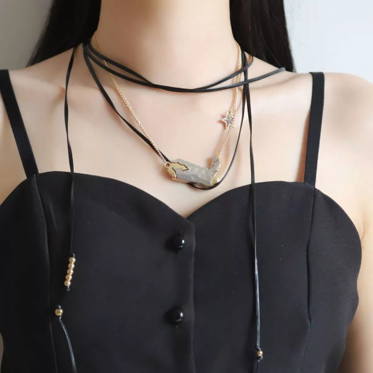 2 Piece Layered Leather Cord Boot Pendant Necklace
