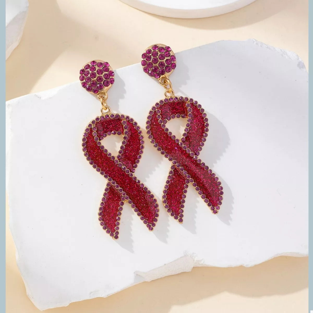 Rhinestone Ribbon Drop Earrings