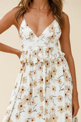 Marigold Peplum Midi Ruffle Dress Floral Print White