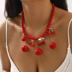 Cherry Beaded Charm Necklace