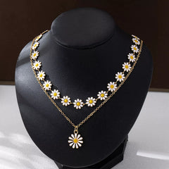2 Piece 18K Gold-Plated Daisy Necklace