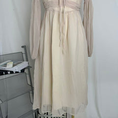 Square-Neck Long-Sleeve Chiffon Dress
