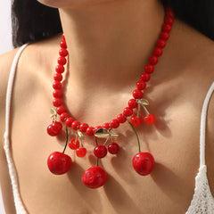 Cherry Beaded Charm Necklace