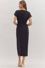 Odessa Draped-Neck Side-Ring Midi Dress
