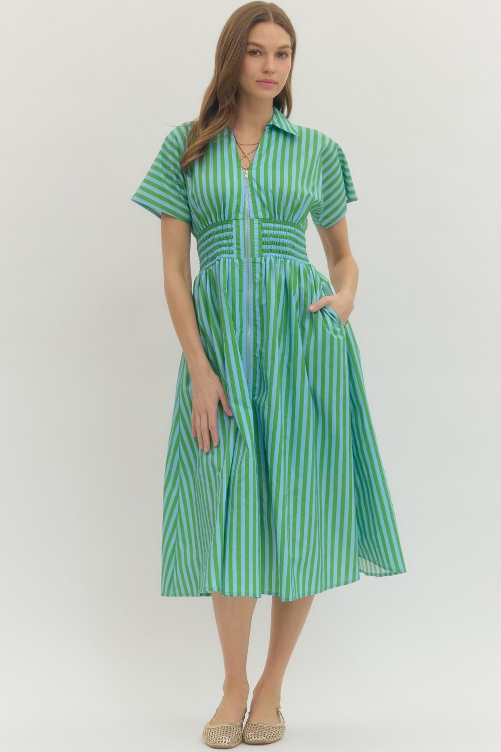 Cassidy Stripe Smocked Midi Dress