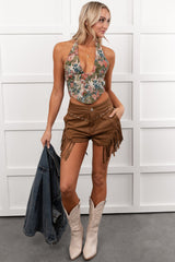 Hats Off Here High Rise Suede Fringe Shorts (Mocha)