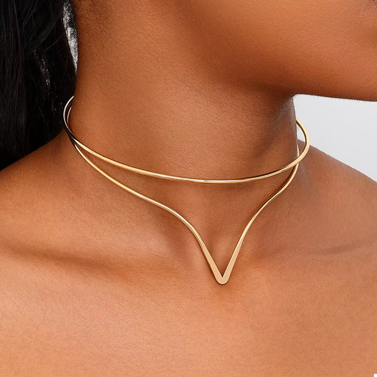 Double Layer V-Shaped Choker Necklace