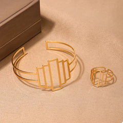 18K Gold-Plated Open Bracelet and Ring Jewelry Set