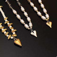 Pearl & Heart Pendant Necklace