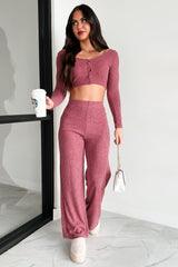 Ive Got My Eye On You Ribbed Long Sleeve Button Down Set (Soft Mulberry)