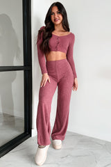Ive Got My Eye On You Ribbed Long Sleeve Button Down Set (Soft Mulberry)