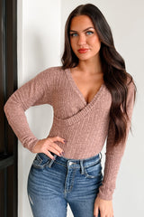 Kaelin Long Sleeve Surplice Bodysuit (Dusty Pink)