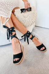 Makayla Ankle Tie Espadrille Wedge Sandals (Black)