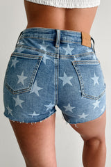 Linden Star Print Saige Denim Shorts (Medium Wash)