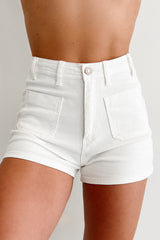 Just This Once High Rise Denim Shorts (White)
