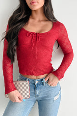 Laced In Love Cinched Lace Long Sleeve Top (Deep Red)