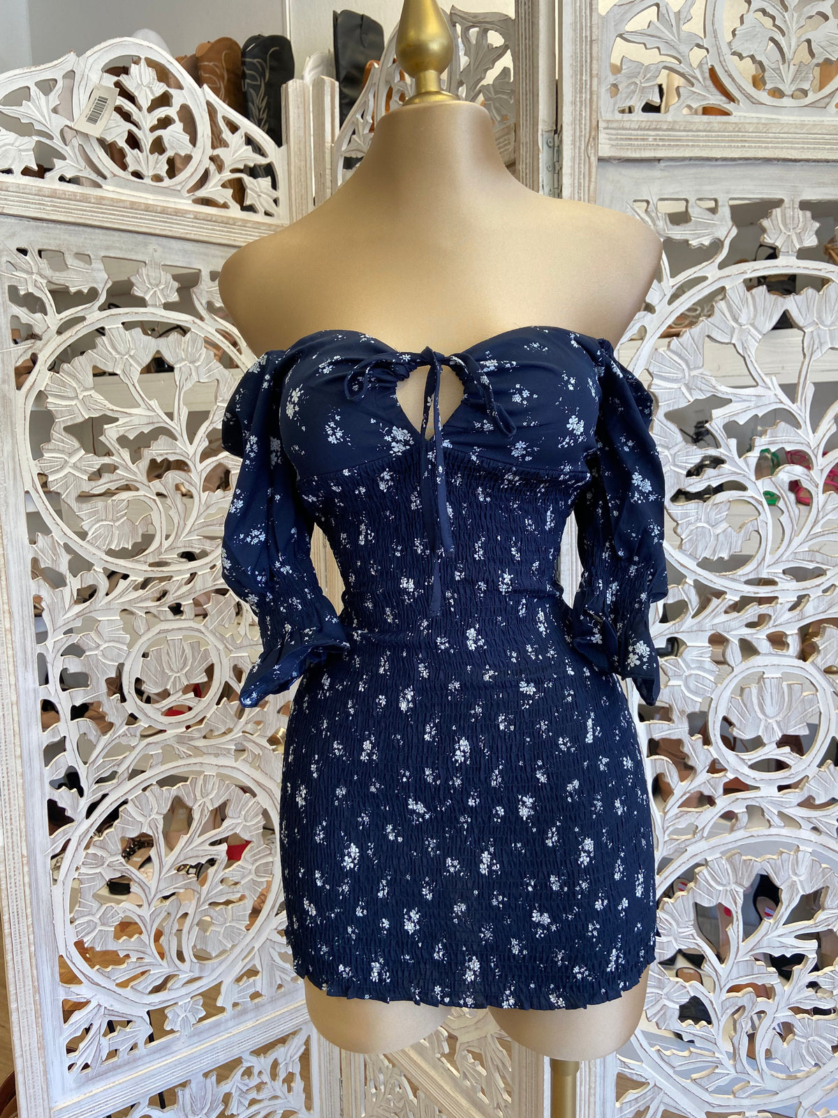 Navy Floral Smocked Dress