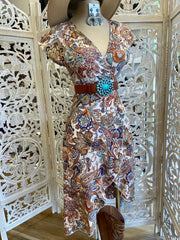 Western Wrapped Printed Dress- Not Stretchy