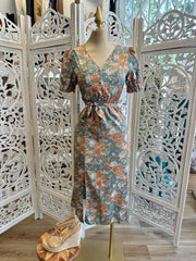 Sleeve Midi Floral Dress