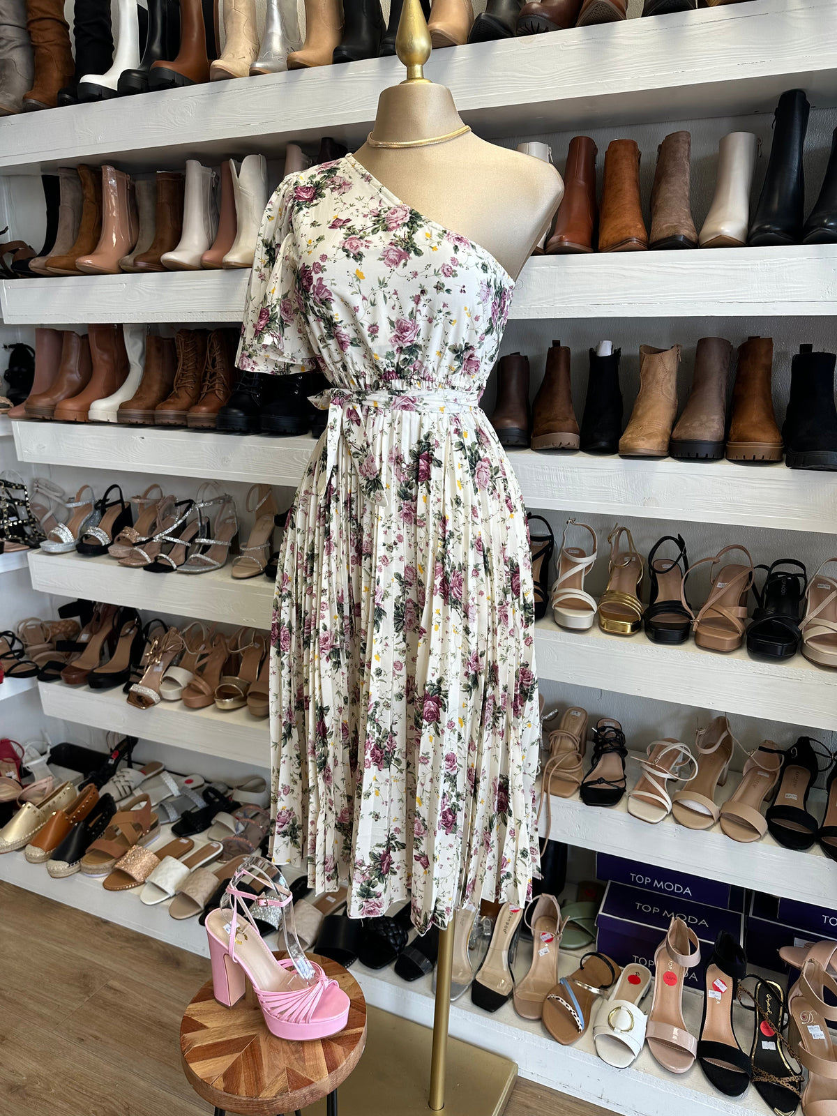 One Sleeve Pleated Dress