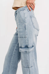 Callum Wide Leg Cargo Mica Denim Jeans (Light)