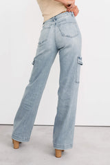 Callum Wide Leg Cargo Mica Denim Jeans (Light)