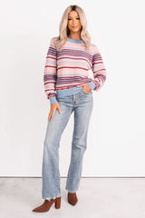 Pure Sunshine Striped Knit Sweater (Pink/Blue/Wine)