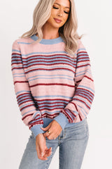 Pure Sunshine Striped Knit Sweater (Pink/Blue/Wine)