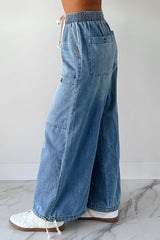 Restless Soul Denim Wide Leg Drawstring Pants (Light)