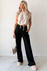 Beyond Horizons Waffle Knit Wide Leg Pants (Black)