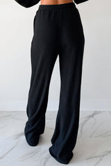 Beyond Horizons Waffle Knit Wide Leg Pants (Black)