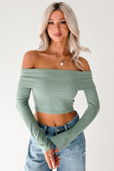 Fall Into Me Off The Shoulder Crop Top (Basil)