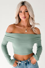 Fall Into Me Off The Shoulder Crop Top (Basil)