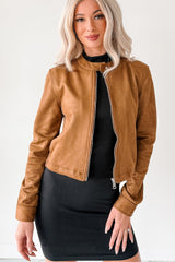 Plain & True Faux Suede Zip-Up Jacket (Camel)