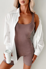 Living The Lounge Life Sleeveless Fitted Romper (Mocha)