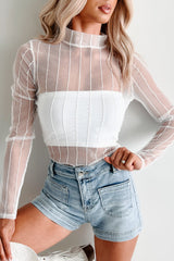 Command The Room Striped Mesh Bodysuit (White)