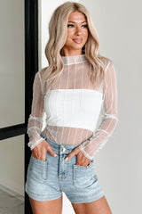 Command The Room Striped Mesh Bodysuit (White)