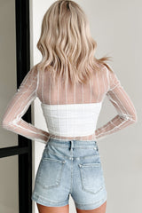Command The Room Striped Mesh Bodysuit (White)