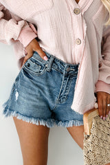 Robbie High Rise Raw Hem Kancan Denim Shorts (Medium)