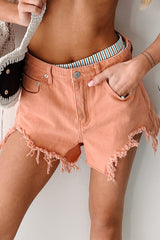Jeanette High Rise Distressed Denim Shorts (Terracotta)