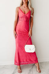 Glow Loudly Corset Sleeveless Lace Maxi Dress (Hot Pink)