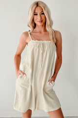 Chill & Chat Linen Drawstring Romper (Oat)
