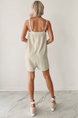 Chill & Chat Linen Drawstring Romper (Oat)