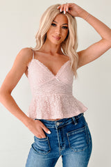 Girly Chic Textured Lace Tank Top (Pink)