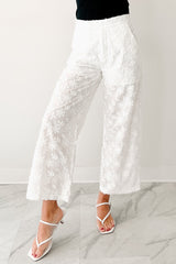 Rise & Shine Floral Embroidered Wide Leg Pants (White)